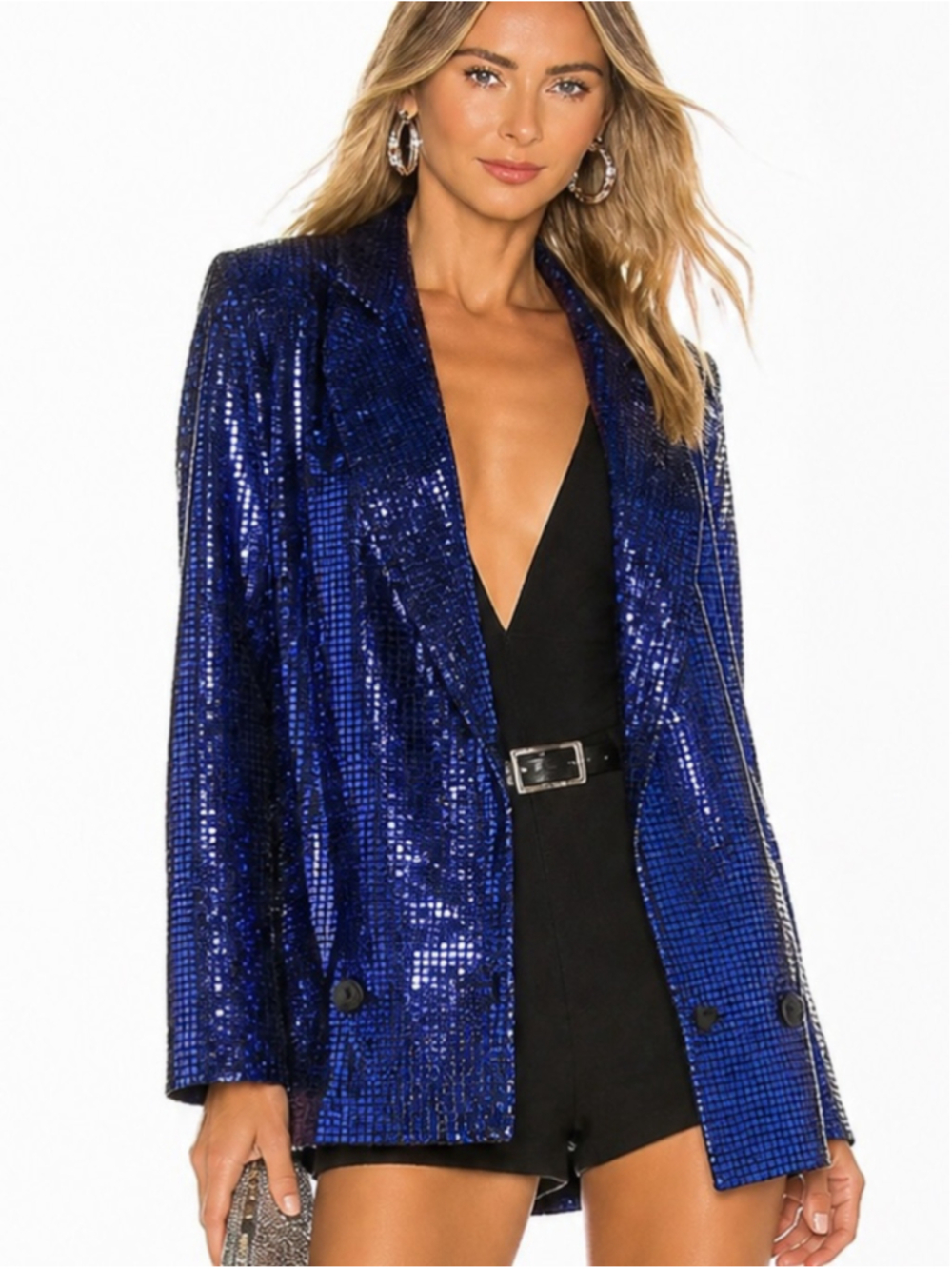 Fourth + Reckless Blue Sequin Blazer Jacket XL Statement Party Retro Disco